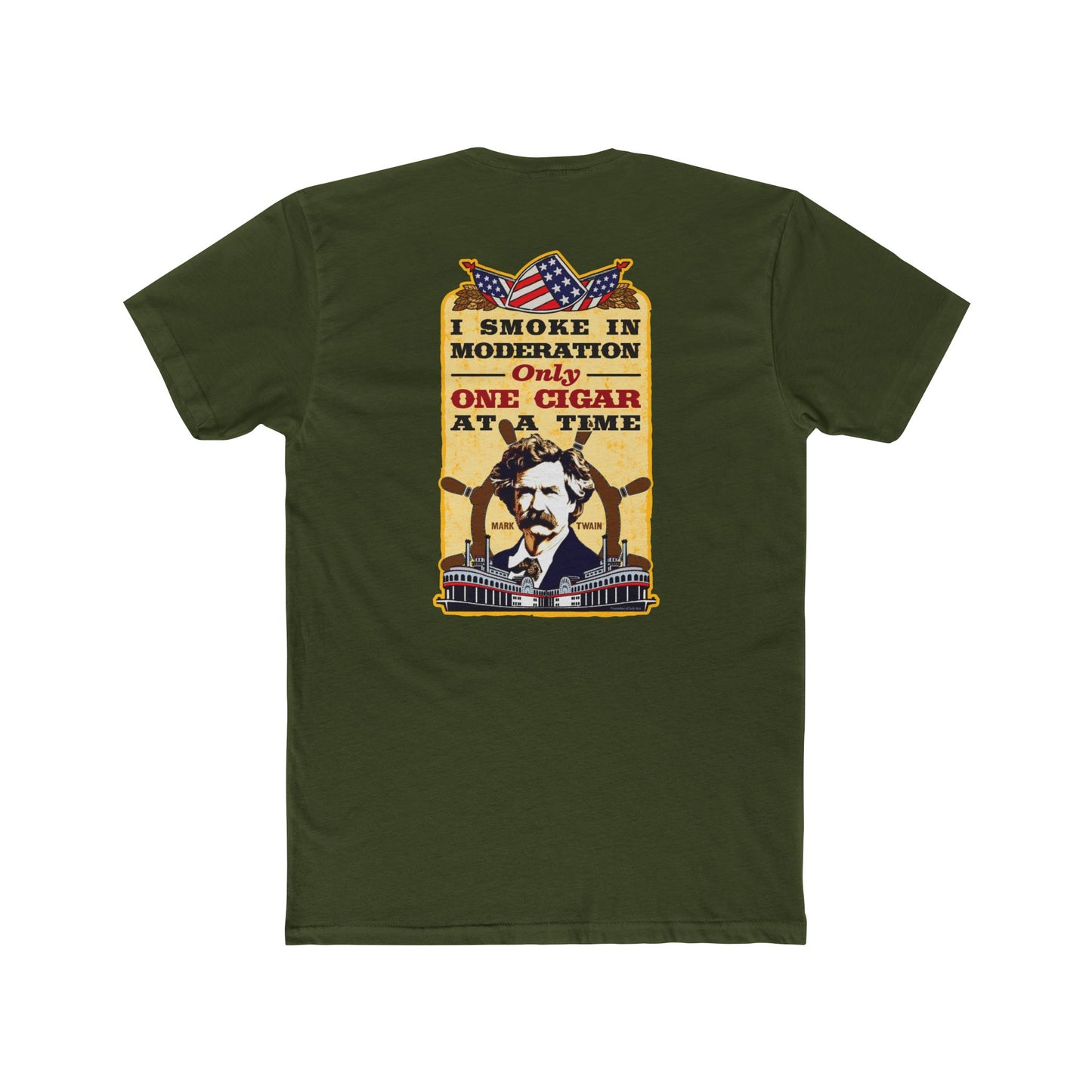 Mark Twain "I Smoke in Moderation--Only One Cigar at a Time" 2 Sided Humorous Graphic Tee