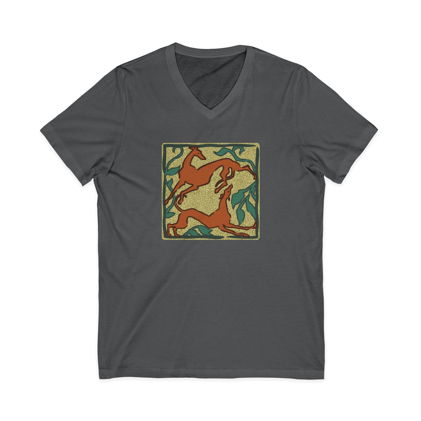Greyhound V-Neck Tee — Hand-Drawn Two Greyhounds Screen Print