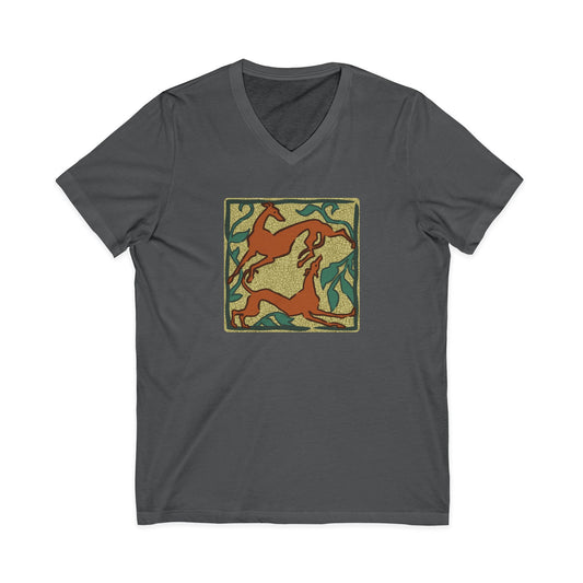 Greyhound V-Neck Tee — Hand-Drawn Two Greyhounds Screen Print