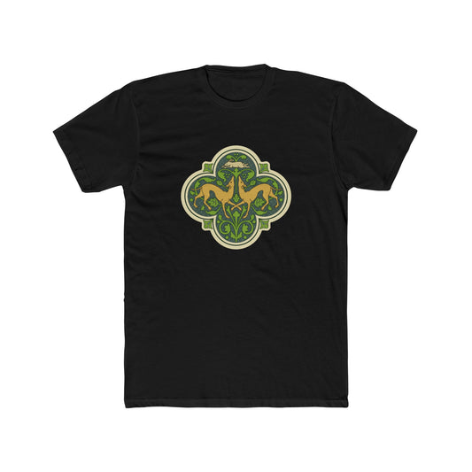 Greyhounds & Hare Crew-Neck Tee — Medieval Tile Art