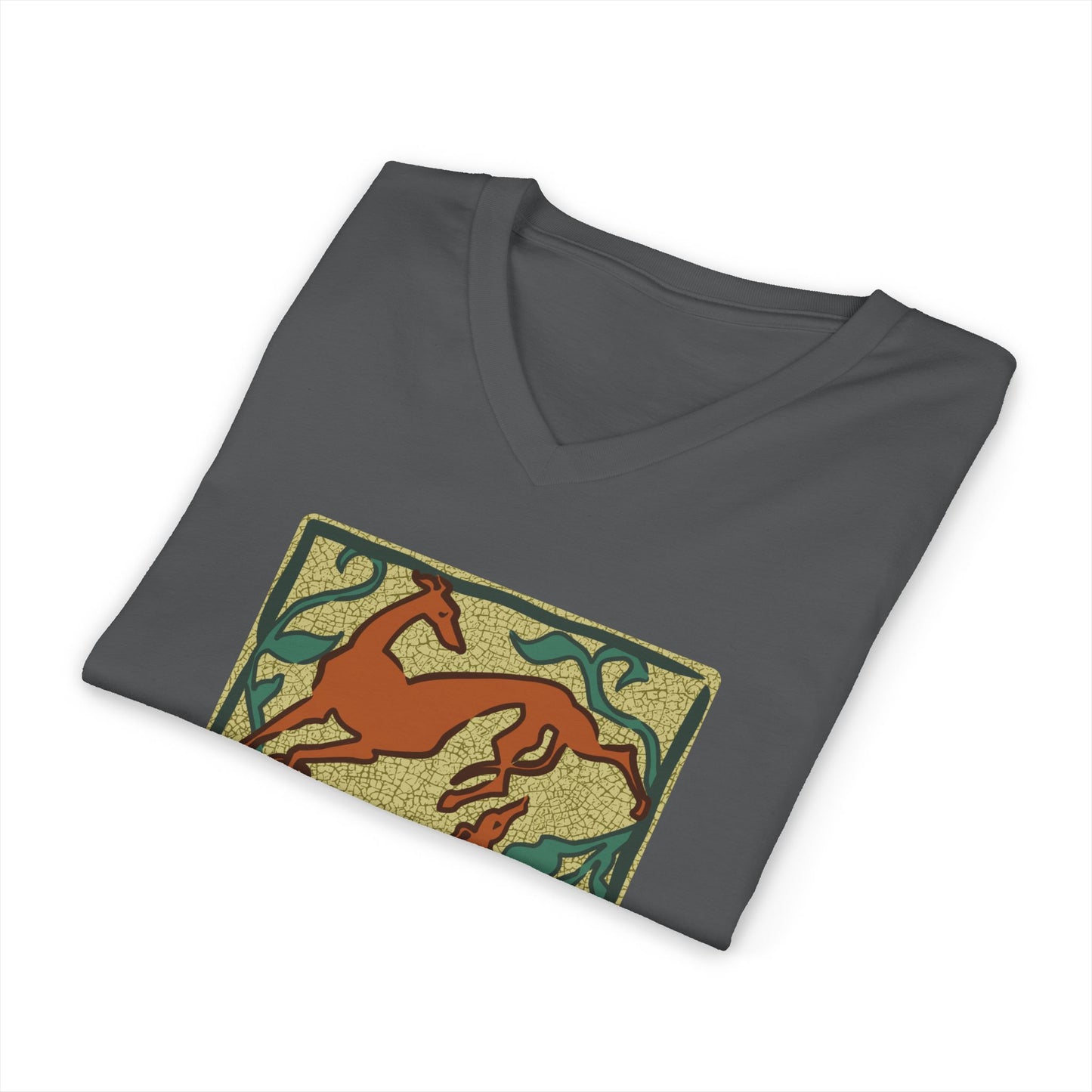 Greyhound V-Neck Tee — Hand-Drawn Two Greyhounds Screen Print